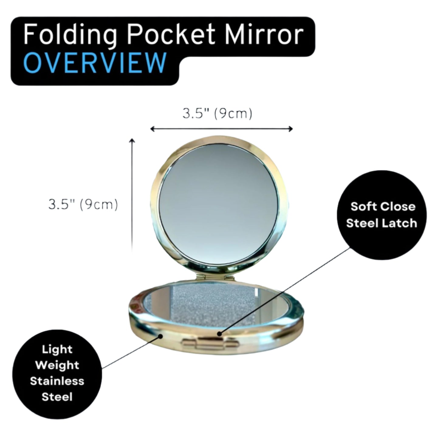 CindyClaire - Folding Pocket Mirror - Assorted Colors and Designs - Double-Sided 1X/2X Magnifying, Travel Mirror,Pocket Makeup Mirrors